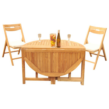3-Piece Outdoor Teak Dining Set: 48" Butterfly Table, 2 Surf Folding Arm Chairs