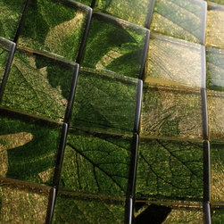 Glossy Green&Gold Flower Square Glass Mosaic Tiles - Home Accessories & Decor