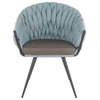 Braided Matisse Chair, Black Metal, Grey PU, Blue Fabric