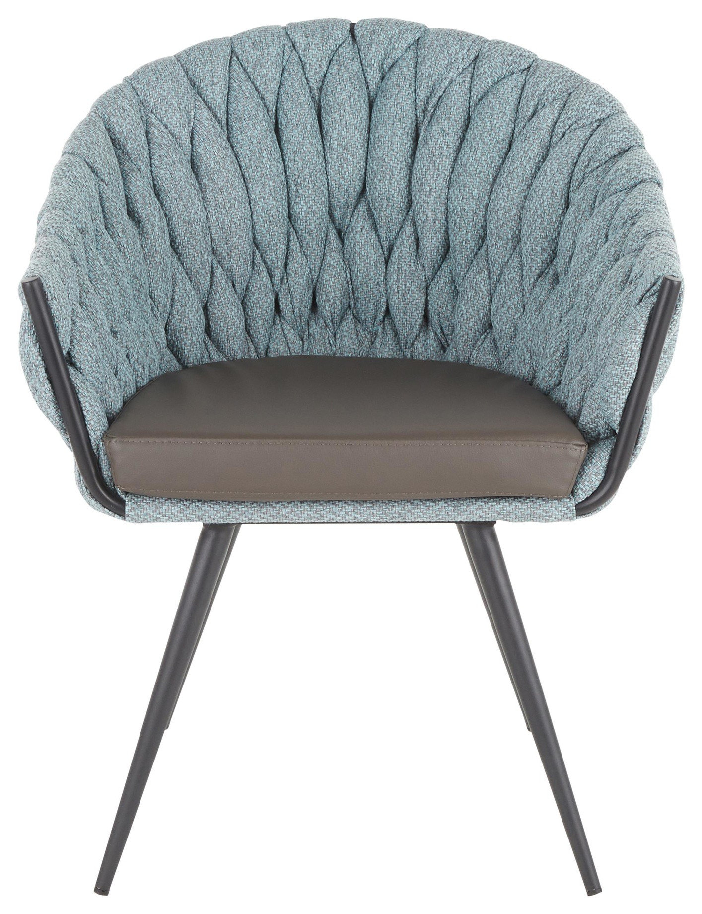Braided Matisse Chair, Black Metal, Grey PU, Blue Fabric