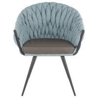 Braided Matisse Chair, Black Metal, Grey PU, Blue Fabric