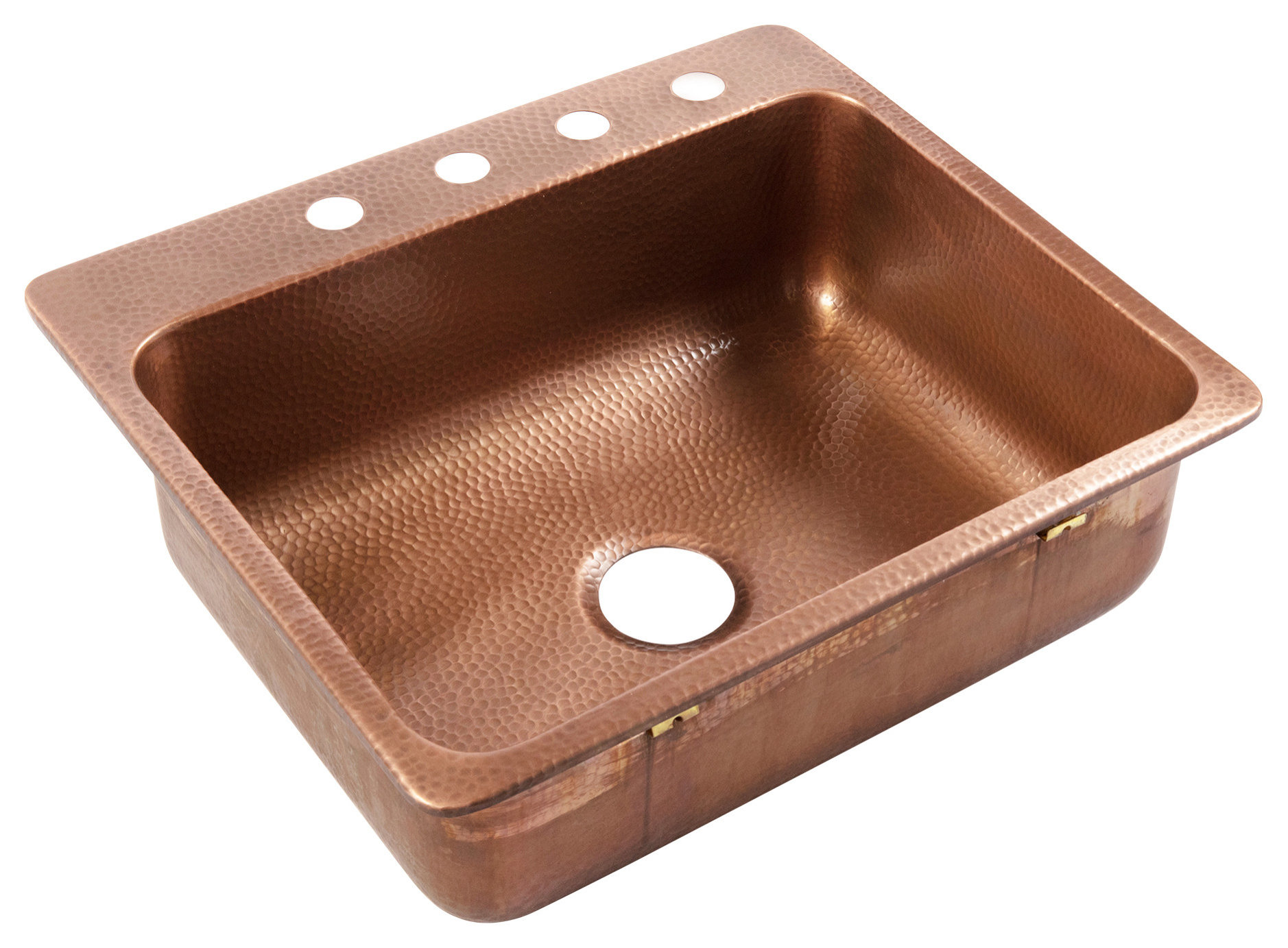 Angelico Copper 25" Single Bowl Drop-In Kitchen Sink With 4 Holes