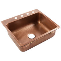 Angelico Copper 25" Single Bowl Drop-In Kitchen Sink With 4 Holes