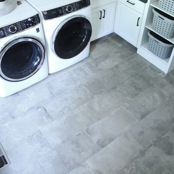 After, During, & Before Laundry Room - Tile and Installation by Exact Tile Inc