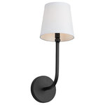 Capital Lighting - Capital Lighting Dawson 1-Light Sconce, Matte Black - The Dawson 1-light sconce stands out with a decorative, white, tapered fabric shade topping off a curved arm. Clean design complemented by an Aged Brass finish renders this light fixture a timeless, classic yet versatile visual appeal.