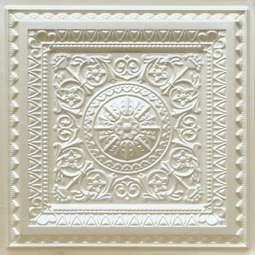 24"x24" D223 PVC Faux Tin Drop-in Ceiling Tiles Made of PVC, Set of 6, Cream Pearl