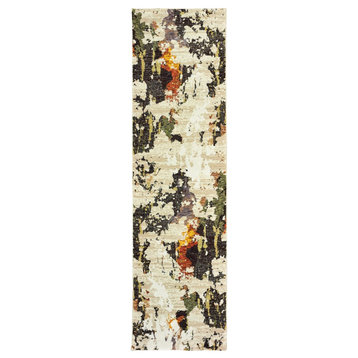 2' X 8' Abstract Weathered Beige And Gray Indoor Runner Rug