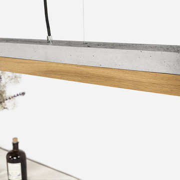 GANTlights [C1] Concrete & Oak (Dimmable LED) Pendant Light Rectangular