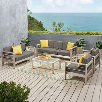 MacArthur Coral Outdoor 7-Seater Aluminum Patio Sofa Set With Coffee Table