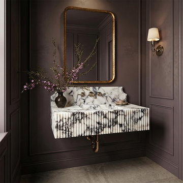 Calacatta Viola Marble Fluted Wall-Mount Sink with Curved Backsplash (37")