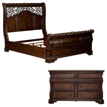 Home Square 2-Piece Set with 8-Drawer Double Dresser & Queen Sleigh Bed
