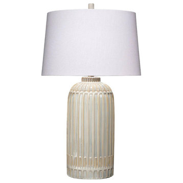 Elegant Architectural Vertical Stripe Column Table Lamp 32 in Cream White Blue