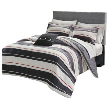 Madison Park Essentials Dalton Reversible Comforter/Sheet Set, Grey, Queen