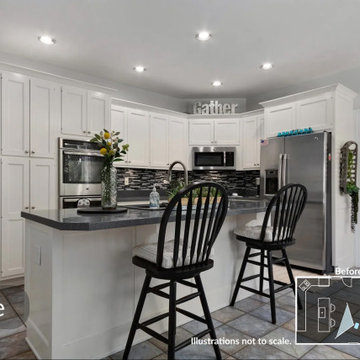 Bright & Timeless Kitchen Reorientation with Fireplace Refresh
