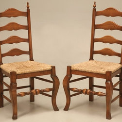 Pair of Vintage English Solid Oak Ladder Back Side Chairs - Dining Chairs