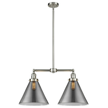 2-Light X-Large Cone 22" Chandelier, Brushed Satin Nickel, Glass: Smoked