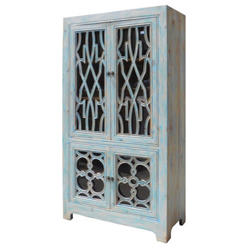 Oriental Shabby Chic Blue Glass China Bookcase Cabinet Hcs1335