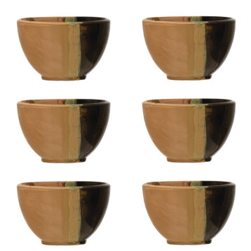 Hand-Painted Stoneware Bowl, Reactive Glaze, Set of 6