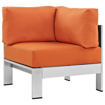 Modern Contemporary Urban Outdoor Patio Corner Sofa Chair, Orange, Aluminum