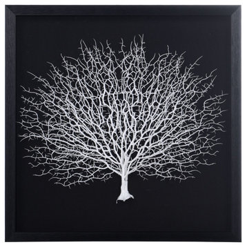 White Tree on Black Background Shadow Box Black Frame