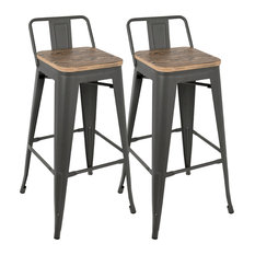 Industrial Back Bar Stools and Counter Stools | Houzz - LumiSource - Oregon Low-Back Bar Stools,Set of 2, Gray and Brown