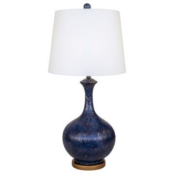 2-Tone Navy Bali Table Lamp With Gold Base