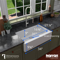 Karran Farmhouse/Apron-Front Quartz 34" Single Bowl Kitchen Sink, White