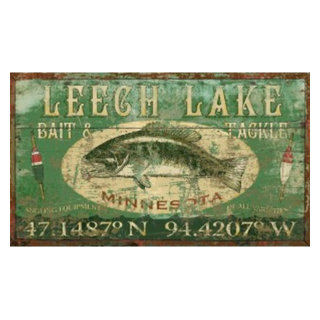 Leech Lake Bass Wood Sign - Rustic - Prints And Posters - by Red Horse  Signs