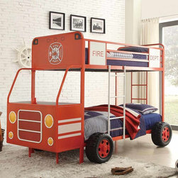 HOMELEGANCE B2023-1 ENGINE ONE RED TWIN TWIN BUNK BED - Bunk Beds