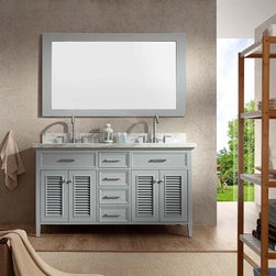 61 inch Cottage Double Sink Bathroom Vanity Set in Grey Finish - Bathroom Vanities And Sink Consoles