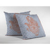 Hamsa Double Sided Suede Pillow, Zippered, Orange on Blue