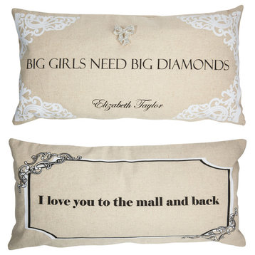 Liz Taylor Celebrity Funny Quote Pillow With Words for Women With Silver Bow Pin
