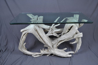 Driftwood & glass standing desk