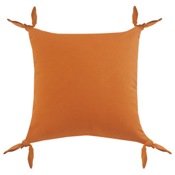 Solid Orange Corner Tie Throw Pillow, 20" X 20"