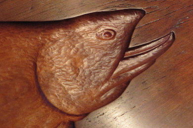 Tray 17025 DETAIL: Big Brook. Antique Cherry, Hand-Carved Trout, Footed, Antler