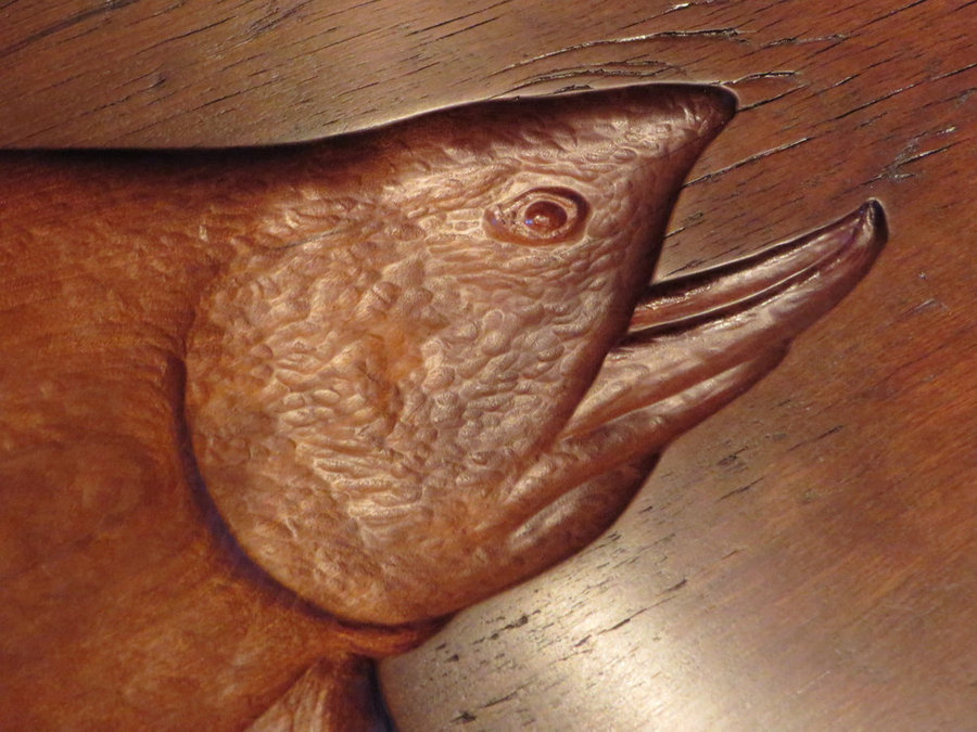 Tray 17025 DETAIL: Big Brook. Antique Cherry, Hand-Carved Trout, Footed, Antler