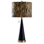 Stylecraft - Jack Painted Table Lamp, Animal Print Single Pull Chain, Matte Black, Tan Shade - The Jack Table Lamp is an exceptional modern fixture sure to stand out in any room with its brushed gold accents on the matte black frame and its tan and black zebra patterned shade. This lamp's faux fur animal print shade diffuses light from the bulb, adding extra shine to the gold band around the base. Accentuate the decor in a bedroom or living room with the outstanding details of this black and gold lamp.
