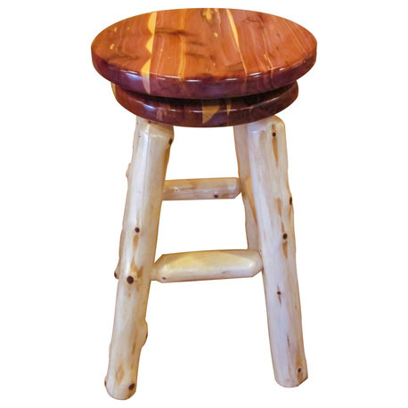 Red Cedar Log Swivel Barstool, Bar Height