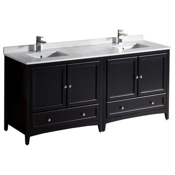Oxford 72" Espresso Traditional Double Sink Bathroom Cabinet With Sinks