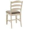2 Pack Counter Stool, Carved Front Legs & Ladder Back, Distressed Chipped White