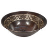 14" Round Silver Floral Overlay Copper Vessel Bath with Drain