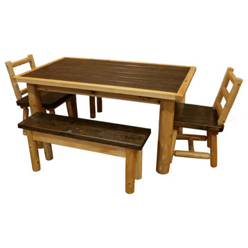 White Cedar Log Mountain Collection Family Dining Table Set, 36" X 72"