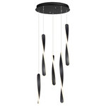 ET2 Lighting - Pirouette 5-Light LED Pendant - Twisted Black pendants are illuminated on the edge to create a spiral effect. Adjustable heights make it possible to create your own unique design.