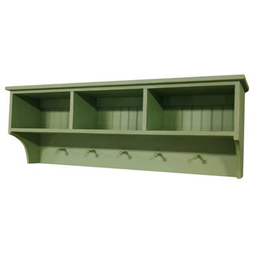 Storage Shelf With Cubbies and Pegs, Old Sage