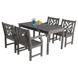 Transitional Outdoor Dining Sets Renaissance Hand-Scraped Hardwood 5-Piece Dining Table and Armchair Set