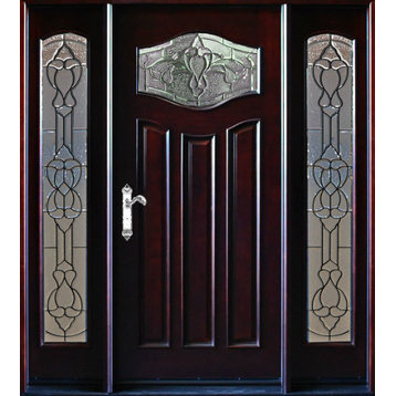 Exterior Front Entry Wood Door MP-DM80-1D+2SL 12"-36"-12", Right Hand Swing In