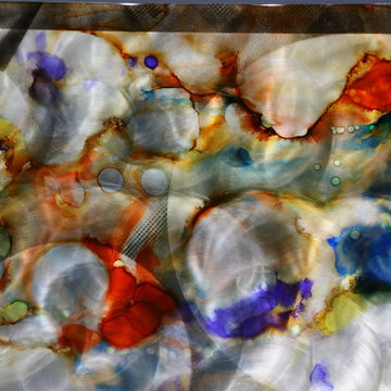 Rhythm - Abstract Metal Wall Art, Colorful Red, Blue, Pearl Painting