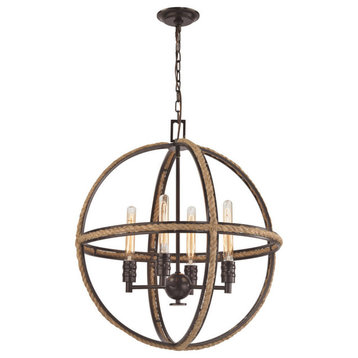 Natural Rope 4 Light Chandelier, Oil Rubbed Bronze