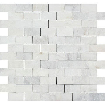 Oriental White Marble Brick Mosaic, 1 X 2 Split-Faced