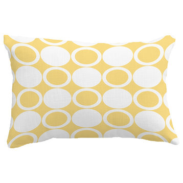 Small Modcircles Geometric Print Pillow With Linen Texture, Yellow, 14"x20"